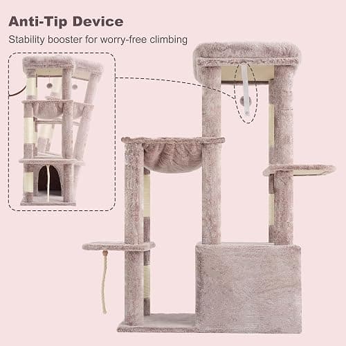 Heybly Heavy Duty Cat Tree, Tower for Indoor Cats Large Adult, Tall Cat Condo House with Extra-Large Baseboard, Multi-Level Plush Furniture with Scratching Posts, Hammock,Toy Balls,Muchroom HCT026MU thumbnail 8