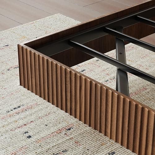 Evermagin Walnut Queen Floating Bed Frame with led Lights, Fluted Platform Bed No Headboard, Heavy Duty Mid Century Modern Float Metal Bedframe, No Box Spring Needed (Walnut, Queen-10in high) thumbnail 6