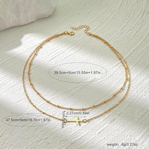 Modernplus Gold Layered Necklaces for Women, Dainty Layering Chain Necklace Stackable Pendant Choker Necklaces Trendy Jewelry Gifts - 2 Layer-cross thumbnail 3