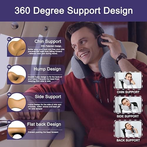 napfun Neck Pillow for Traveling, Upgraded Travel Neck Pillow for Airplane 100% Pure Memory Foam Travel Pillow for Flight Headrest Sleep, Portable Plane Accessories, Light Grey thumbnail 3