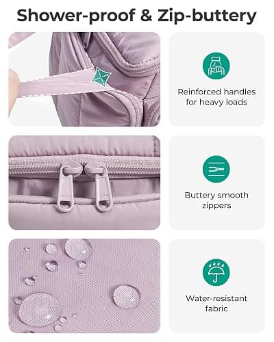 BAGSMART Toiletry Bag Large Roomy Makeup Bag, Portable Makeup Bag with Handle for Travel-Sized Shampoo, Conditioner & Brushes Set, Pink thumbnail 7