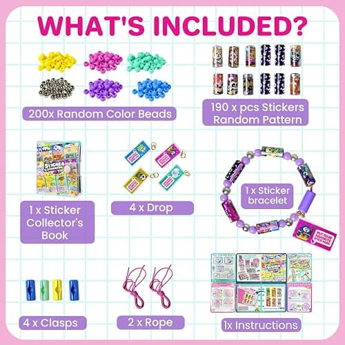 Semboh Sticker Bracelet Kit with Collection Book, 240 Mini Stickers Set, Wearable & Shareable Sticker Rolls, Kids Beading Set for Bracelet & Necklace Making, 1000+ Designs (6X Drop) thumbnail 5
