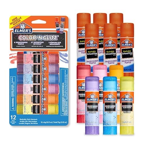 Elmer’s Color 'n Glitz Glue Sticks, Washable, Assorted Colors, Includes Disappearing Purple, 6 Grams 12 Count - Stocking Stuffer, Vision Board, #1 Teacher Brand - Image 1