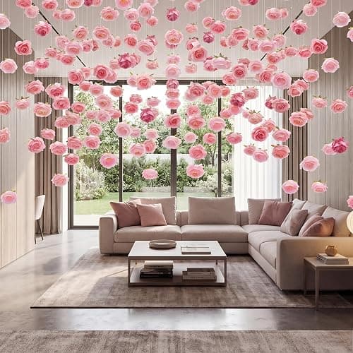 Suncalla 42 Pcs 3.28 ft Rose Peony Flower Garlands Hanging Decor Backdrop Artificial Silk Floral Garlands Peony Faux Floral Celling for Wedding Party Background Birthday Baby Shower Home Garden(Pink) thumbnail 7
