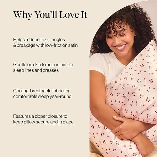 Kitsch Satin Pillowcase, Softer Than Silk Pillow Cases Queen, Cooling Pillow Covers, Satin Pillowcase w/Zipper for Hair, Skin & Quality Sleep, Wrinkle-Free & Smooth, Queen Size 19"x26", Cherry Print thumbnail 5