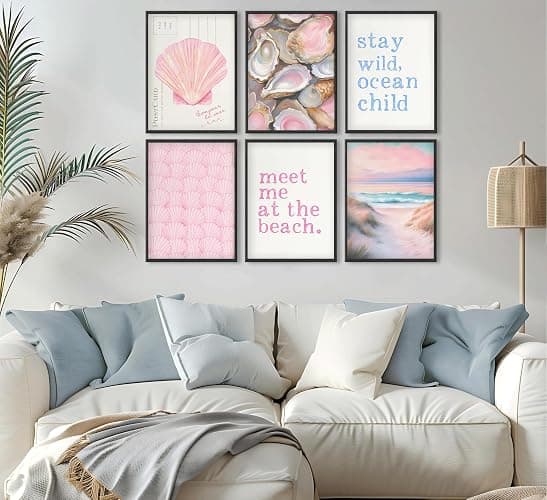 Pink Beach Preppy Wall art Coastal Granddaughter Aesthetic Room Painting Picture Wall Decor Shells Oyster Poster Print Artwork for Girls Room Girls Dorm Home Decoration thumbnail 4