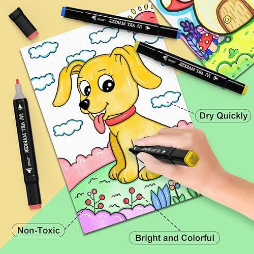 ATDOALL Alcohol Markers Set, 100 Colors Dual Tip Art Set for Kids Sketching Adult Coloring, Permanent Drawing With Case and Holders thumbnail 8