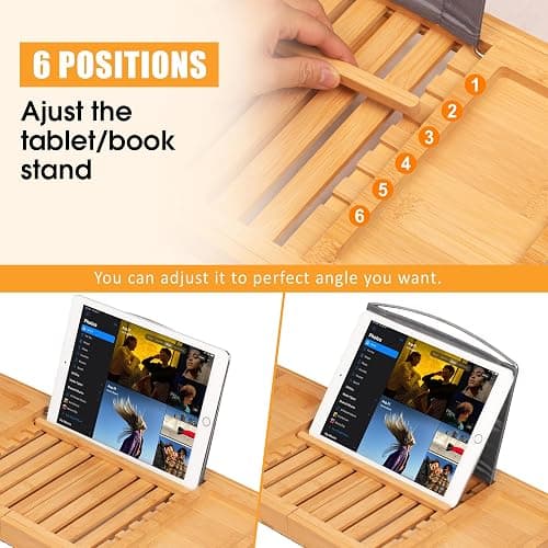 Artmalle Luxury Bathtub Caddy Tray for Tub - Foldable Bamboo Bath Table Tray with Book and Wine Glass Holder, Expandable Bathroom Accessories for Spa or Reading Lite Style thumbnail 5