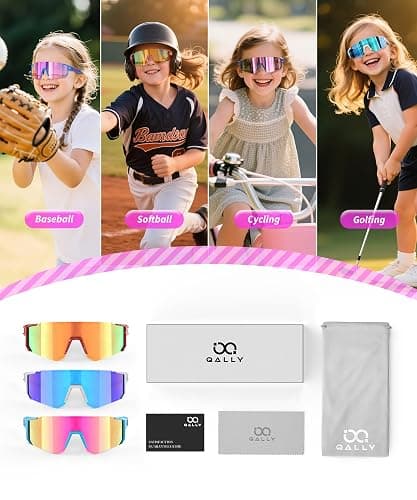 QALLY Kids Sunglasses Youth Baseball Softball Sunglasses for Girls Boys Age 4-14 UV Protection Sports Kids 3 Pack thumbnail 6