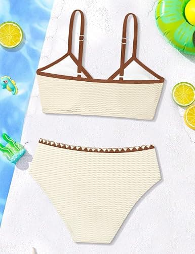 ADIFUN Girls Swimsuit V Neck Bikini Set Color Block with Cover Up 3Pcs Bathing Suits thumbnail 4