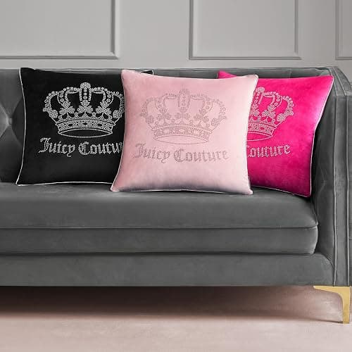 Juicy Couture Square 1-Piece Living Room and Bedroom Décor, Premium Throw Pillow, 20"x20", Hot Pink Rhinestone Crown thumbnail 6
