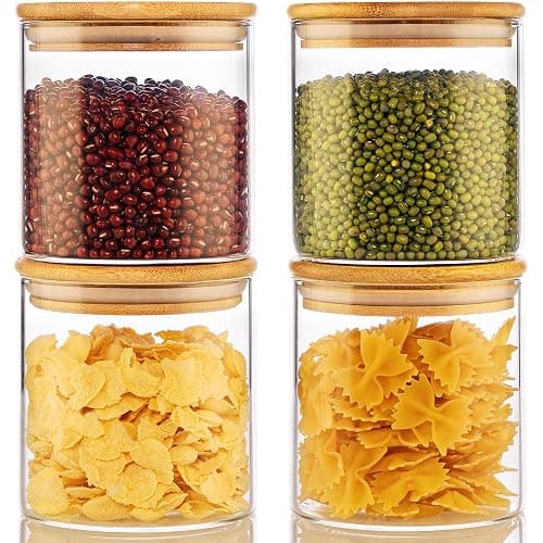 HomArtist 21oz - 4 Pack Glass Jars with Bamboo Lids, Glass Food Storage Containers with Airtight Lids, Air Tight Pantry Storage Containers for Coffee, Sugar, Spice, Meal Prep Jars for Salad & Fruit - Image 1