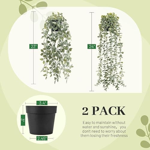 Der Rose 2Pcs Fake Plants Hanging Artificial Decor Faux Potted Eucalyptus and Pea Pod Plants for Boho Bathroom Home Office Desk Wall Shelf Bookcase Accessories Decor Indoor thumbnail 4