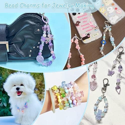 JoyJellies Bracelet Making Kit Assorted Acrylic Beads, 4 Colors Charms Keychain Making Kit with String Key Ring Clips Bow Heart Cute Beads for Bracelets Arts and Crafts Jewelry Making Kits thumbnail 4