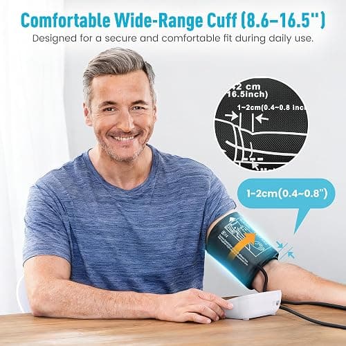 Maynovia Upper Arm Blood Pressure Monitor with Wide Cuff (8.6''–16.5''), Automatic Digital BP Machine for Home Use, Large Backlit Display, Voice Broadcast, Irregular Heartbeat Detection & 2×60 Memory thumbnail 6