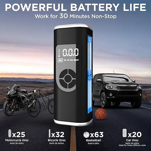 StartPro Tire Inflator Portable Air Compressor, 150PSI Cordless Air Pump, Dual Power Suply, LED Display, Flashlight, Auto Shut-Off, Fast Inflation for Car, Motorcycle, Bike, and Sports Equipment thumbnail 3