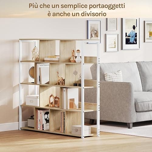 eSituro Scaffale per Libri, Scaffale con 14 Cubi in 4 Livelli, Unità di Stoccaggio Moderna per Soggiorno/Camera da Letto/Ufficio, Legno Ingegnerizzato, Effetto Rovere Chiaro+Bianco, 120x30x120cm thumbnail 4
