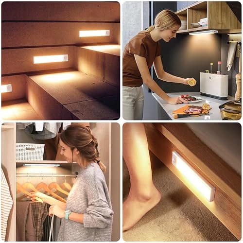 6 Pack Under Cabinet Lighting, 32 LED Rechargeable Motion Sensor Light Indoor, Battery Operated Stick On Magnetic Closet Lights, Wireless Under Counter Lights for Kitchen, Stairs, Warm light 8 in thumbnail 7