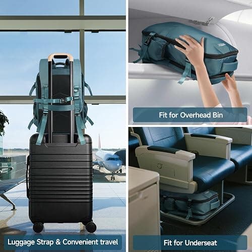 Vacuum Backpack Travel 55L, Carry On Compliant Backpack Water-Resistant, Fits 17-Inch Laptop & 6-8 Days Travel Gear, Expandable Compression System, Vacuum Pump Included, Birthday Christmas Gifts Teal thumbnail 8