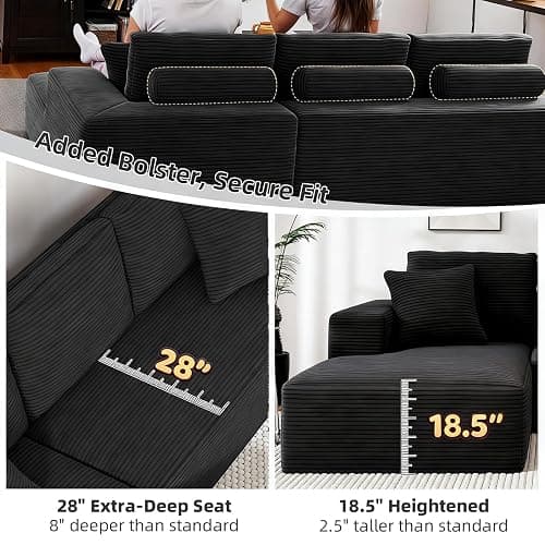 107" Boneless Couch, Sectional Couchs for Living Room & Bedroom, Cloud Couch with L-Shape Chaise Modern Modular Sofa with Deep Seat, No Assembly Required (Jet Black) thumbnail 5