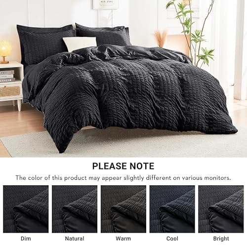 HYMOKEGE Black Full Size Comforter Sets Seersucker 7 Pieces, All Season Luxury Bed in a Bag for Bedroom, Bedding Set with Comforters, Sheets, Pillowcases & Shams thumbnail 6