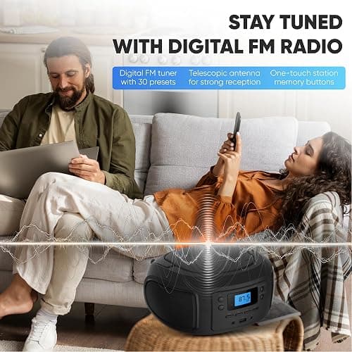Philips CD Player Portable with Bluetooth, Crystal Clear Sound Top Loading CD Boombox with FM Radio, USB Port & Aux Input, Compact & Lightweight Design, CD-R/CD-RW/MP3 Compatible (Black) thumbnail 4