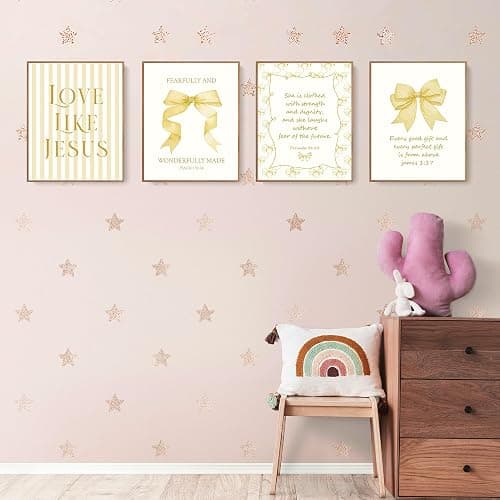 LARTSFRO Coquette Yellow Bow Jesus Wall Art Decor Posters, Butter Yellow Bow Christian Room Bedroom Bathroom Dorm Wall Art Decor Aesthetic for College Teen Girls Gifts, Inspirational Bible Verses Bow Wall Decor, 10x8 Inch Set of 4 Bow Pictures(UNFRAMED) thumbnail 3