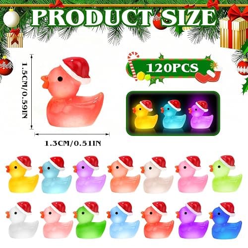 120Pcs Luminous Christmas Mini Resin Duck 14 Colors Glow in The Dark Small Duck Figurines for Miniature Christmas Decor Aquarium Ornament Dollhouse Decoration DIY Slime Craft Kit Birthday Party Favors thumbnail 3