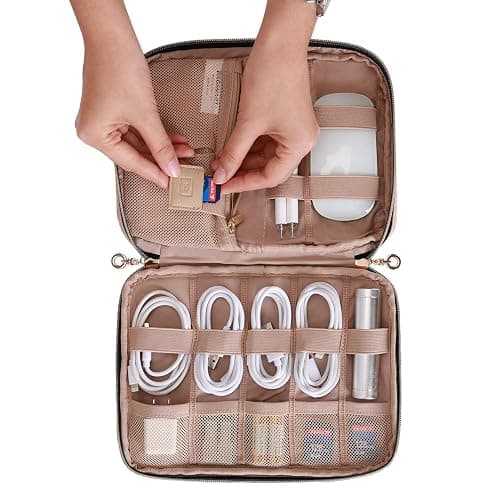 BAGSMART Large Electronics Organizer Travel Case, Travel Essentials, Cord Organizer Travel Cable Organizer Bag, Travel Accessories for Women, Pink - A-Pink thumbnail 3