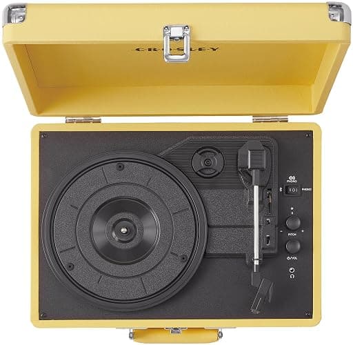 Crosley CR8005F-LY Cruiser Plus Vintage 3-Speed Bluetooth in/Out Suitcase Vinyl Record Player Turntable with Built-in Speakers, Lemon Yellow thumbnail 12