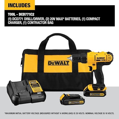 DEWALT 20V Max Cordless Drill Driver Set, 2 Speed, High Performance Motor, Includes 2 XR 1.3Ah Li-Ion Batteries, Charger and Contractor Bag (DCD771C2) thumbnail 3