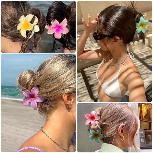 6 Pack Flower Claw Clip for Women, Hawaiian Plumeria Hair Clip,Preppy Flower Hair Clips, Hibiscus Hair Clip, Hawaii Hair Accessories for Thick Hair, Gifts for Women Teen Girls thumbnail 5