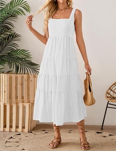 ZESICA Women's Summer Sleeveless Dress Casual Backless Loose Flowy Tiered Sundress Beach Cover up Tank Dresses thumbnail 3
