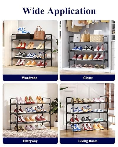 Kitsure Shoe Rack for Closet, Shoe Storage, 27.6" Wide - 3 Tiers, Black | Shoe Organizer for Closet, Entryway, Living Room, Space-Saving Shoe Shelf, Sturdy Zapateras Organizer thumbnail 8