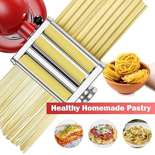 3 in 1 Pasta Attachment for KitchenAid Stand Mixer, All Metal Pasta Maker KitchenAid Attachment, Pasta Sheet Roller, Spaghetti Cutter, Fettuccine Cutter Maker Accessories and Cleaning Brush by Gvode thumbnail 8
