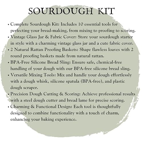 Chicken 10 Piece Sourdough Kit | Vintage Jar | Bannetons Proofing | Custom Cute Jar and Cover | Dough Whisk | Wood Dough Scraper Cutter | Bread Lame | Silicone Spatula thumbnail 9