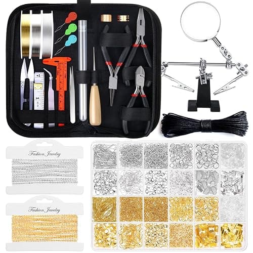 shynek 1857 Pcs Jewelry Making Supplies Kit for Adults, Jewelry Making Tools with Earring Hooks, Findings, Wires, Chains and Helping Hands for Crafts Making and Repair - Image 1