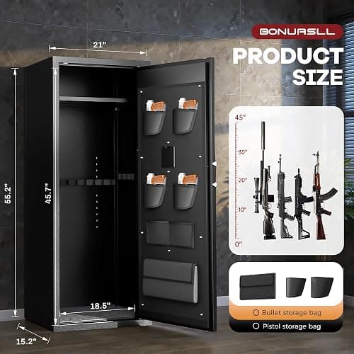 Bonusall 12-15 Gun Safe for Rifles,Fireproof Gun Safe for Rifles and Pistols,Rifle Safes for Home with Digital Keypad,Adjustable Shelves & Handgun Pockets thumbnail 3