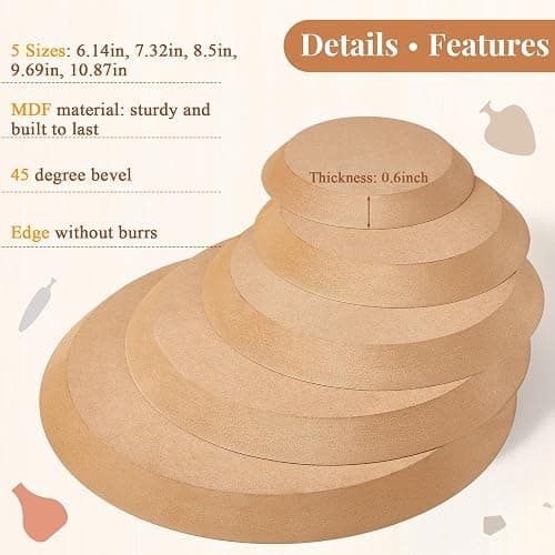 Sunnychicc 5 Pcs Round Pottery Molds for Handbuilding,6.14-10.87 Inch | Ceramic Plate Molds, Wooden Pottery Forms for Clay, Non-stick & Stackable, Slump Templates Tools for Crafts DIY Supplies thumbnail 2