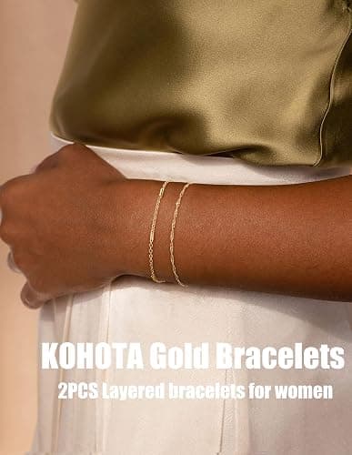 KOHOTA Silver Gold Bracelets for Women Trendy 14K Gold Plated Bracelet for Women Non Tarnish Dainty Stackable Layered Chain Heart Pearl Knot Beaded Bracelets Stack Set Charm Mothers Day Jewelry Gifts thumbnail 5