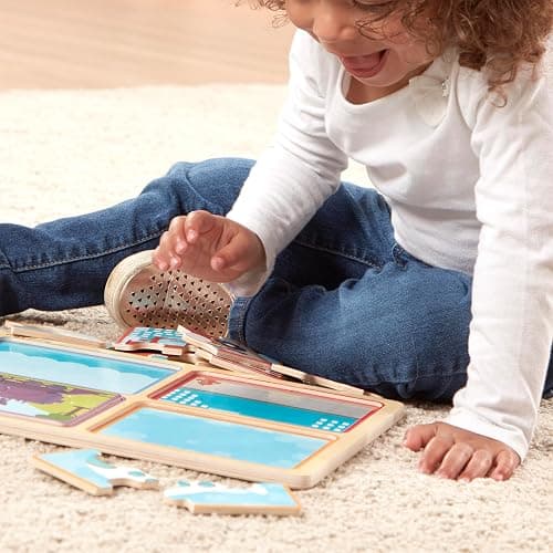 Melissa & Doug Natural Play Wooden Puzzle: Ready, Set, Go (Four 4-Piece Vehicle Puzzles) thumbnail 7