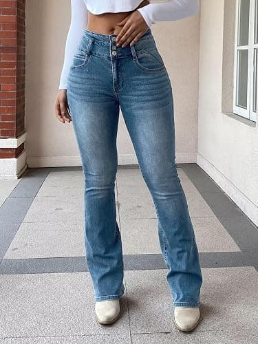 Flamingals Butt Lifting Jeans for Women Trendy High Waist Tummy Control Jeans Bootcut Flare Pants 2XL thumbnail 3