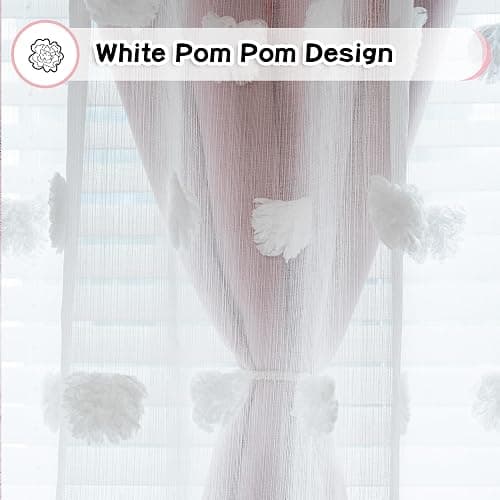 MYSKY HOME Pink Curtains for Girls Bedroom 84 Inches Long Blackout Nursery Curtains Double Layer Pom Pom Sheer Overlay Kids Toddler Room Decor Grommet Privacy Room Darkening Window Drapes 52 x 84 Inch thumbnail 5