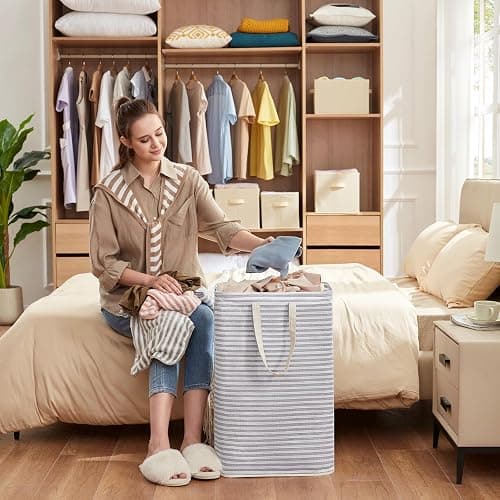 Lifewit 2 Pack Laundry Hamper Large Collapsible Laundry Baskets, Freestanding Waterproof Clothes Hamper with Easy Carry Handles in Laundry Room Bedroom Bathroom College Dorm for Adults, Grey, 2 x 80L - Grey - ‎2 x 80L thumbnail 10