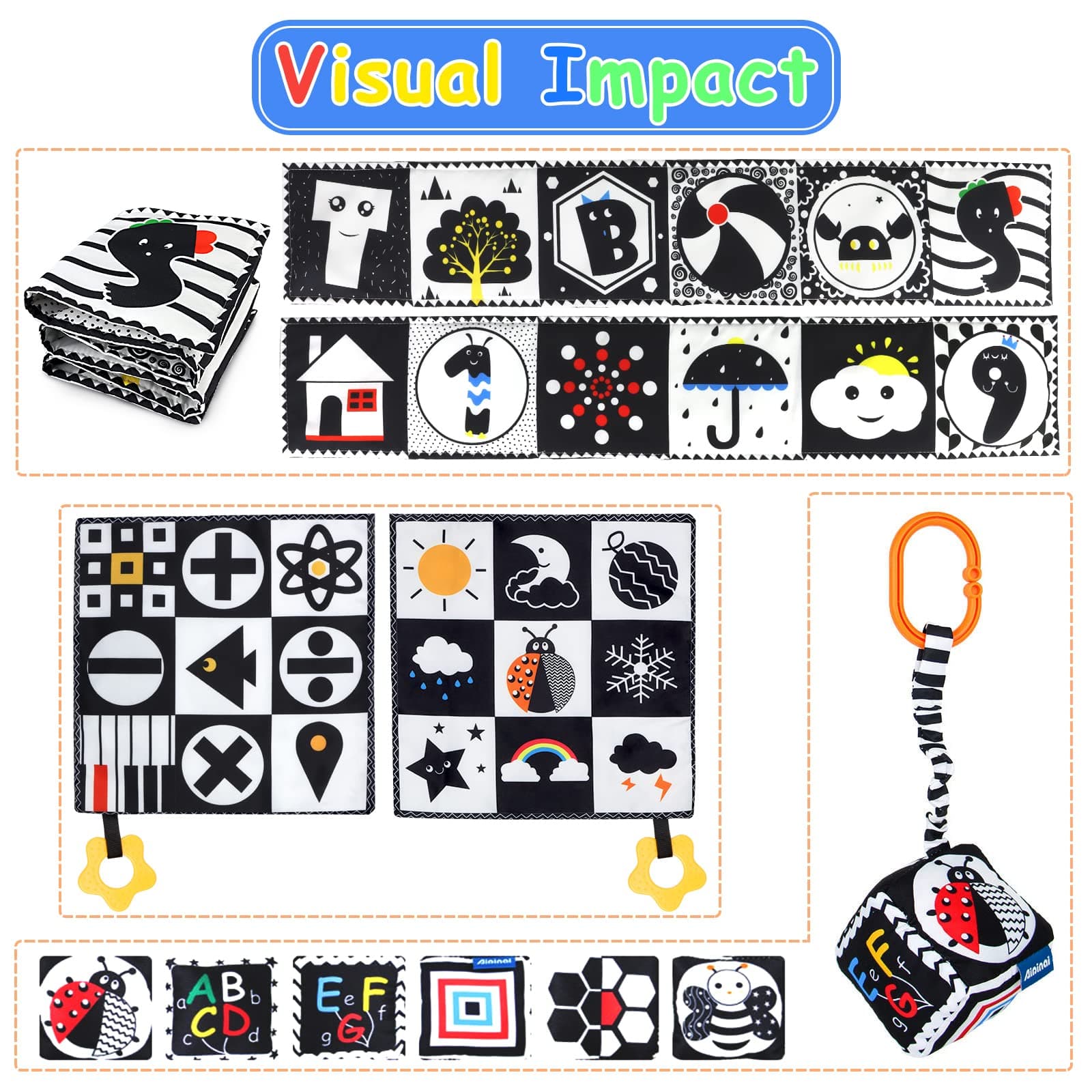 3 Pcs Black and White High Contrast Baby Toys 0-3 Months for Newborn, Montessori Toys for Babies Sensory Soft Book for Early Education, Infant Tummy Time Toys 0 6 9 Months Baby Gifts thumbnail 2
