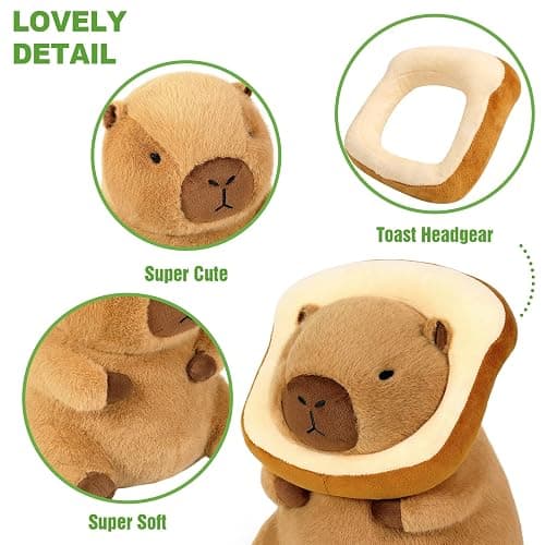 Ditucu Cute Capybara Plush Pillow with Wearable Toast Headgear Stuffed Animal Bread Capibara Plushies Toys Gifts for Kids Brown 11 inch thumbnail 5