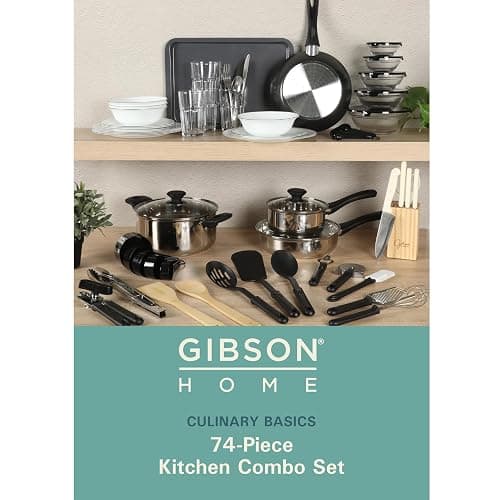Gibson Home 74 Piece Kitchen in a Box Pots and Pans Cookware, Plates and Bowls Dinnerware, Cutlery Knife Block, Flatware Utensils, Tools & Gadgets, Storage, Glasses Set thumbnail 3