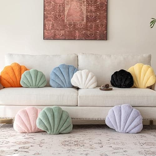 Znhinery Shell Pillow, Seashell Throw Pillow with Soft Rabbit Plush for Couch Bed, Shell Shaped Decorative Ocean Pillow Stylish Beach Cushion Room Decor Aesthetic for Bedroom Livingroom thumbnail 5