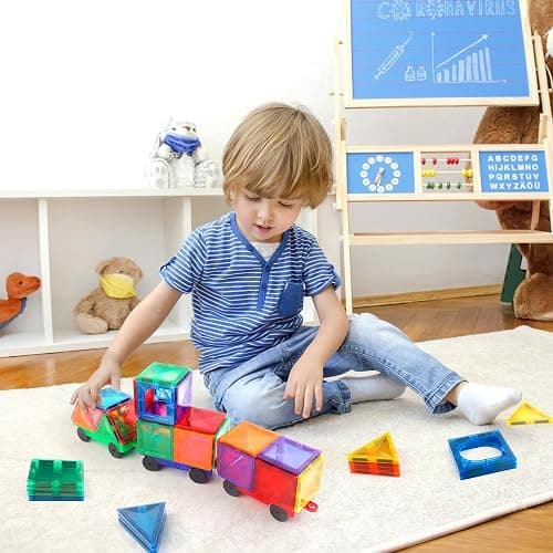 Mruikeny Magnetic Tiles Cars Construction Set - 4 PCS Magnetic Tiles Magnet Bricks Truck Sensory Toys, Educational Magnet Cars Set Building Blocks for 3 4 5 6 7 8+ Year Old Girls Boys thumbnail 2