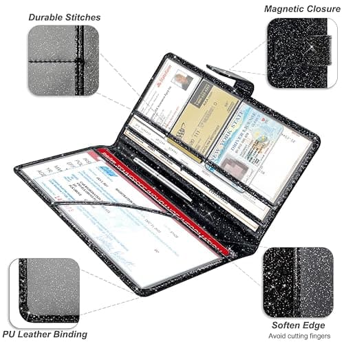 RSAquar Car Registration and Insurance Holder, Vehicle Glove Box Organizer Cool Car Accessories, Auto Truck Document Holder for Cards, Driver License, Black Glitter thumbnail 5